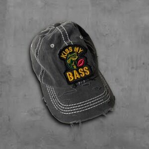 4350 District Kiss My Bass Fishing Embroidered Distressed Baseball Cap Men